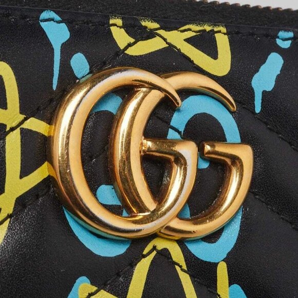 Gucci Black Multicolor Quilted Leather Gucci Ghost Metalasse Zippy Wallet - Picture 4 of 11